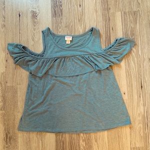 Mossimo Green Shoulder Ruffle Tank